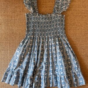 HILL HOUSE The Ellie Nap Dress Short Mini Pockets Blue Linear Floral Smocked M
